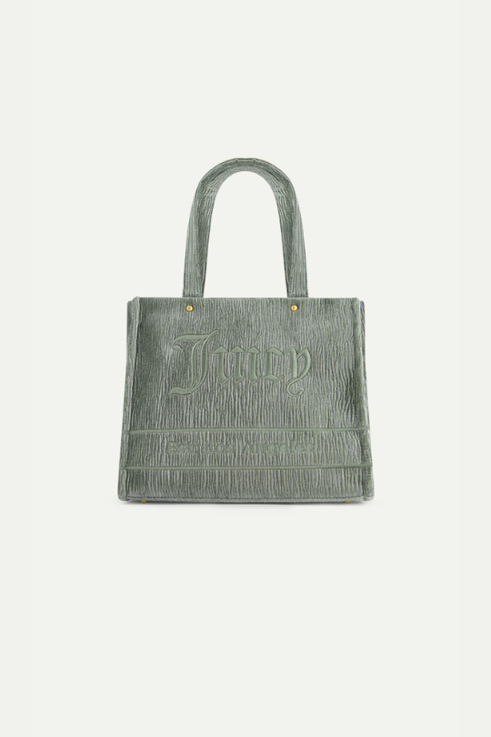 תיק שופר גדול מקטיפה Juicy Couture לנשים בצבע ירוק חיוור