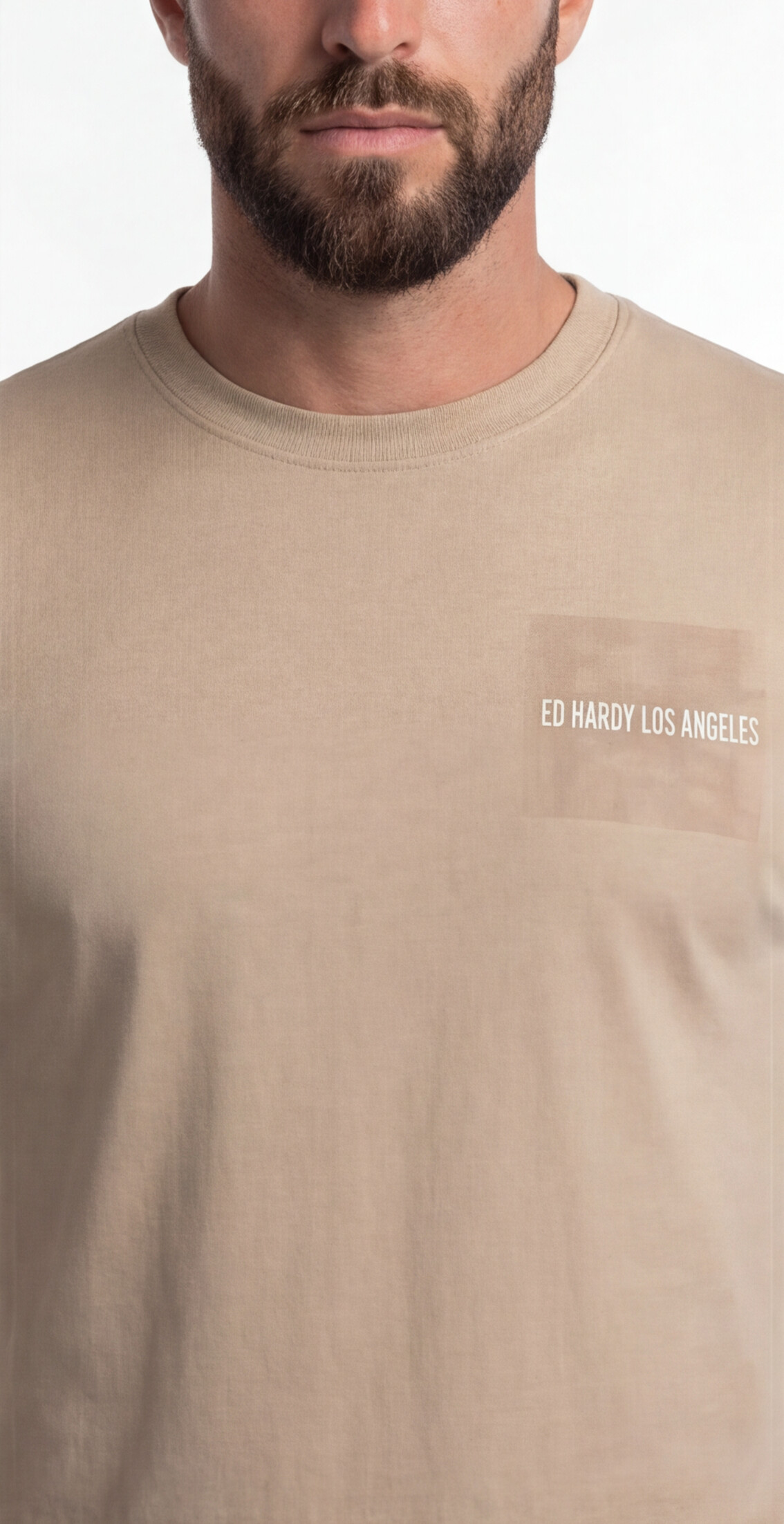 טי שירט Ed Hardy לגברים בצבע סאנד עם הדפס Los Angeles בגב