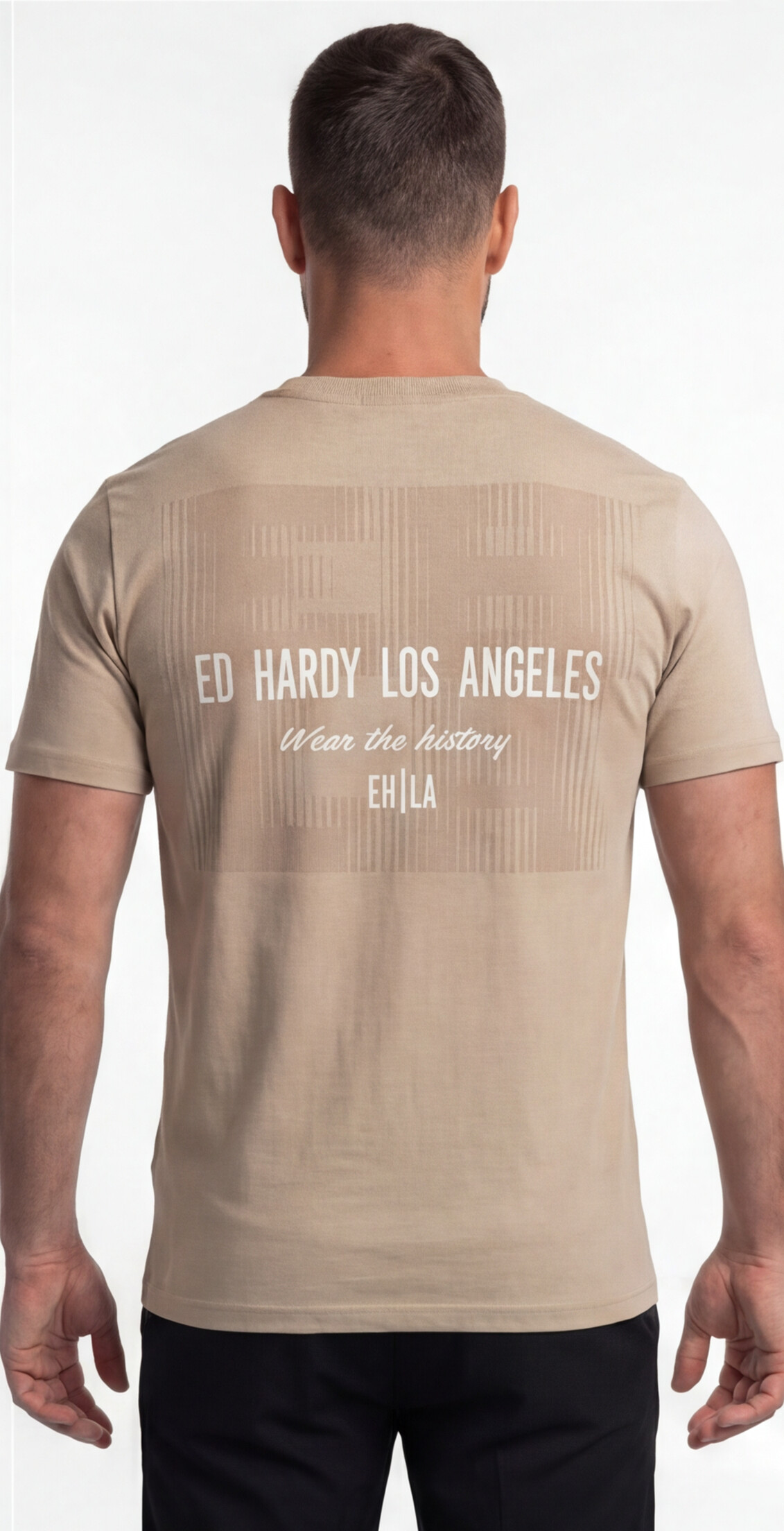 טי שירט Ed Hardy לגברים בצבע סאנד עם הדפס Los Angeles בגב