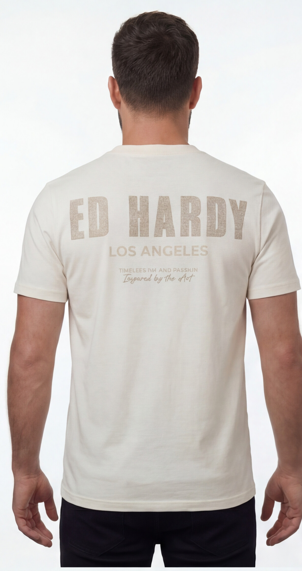 טי שירט Ed Hardy לגברים בצבע קרם עם הדפס גרפי בגב