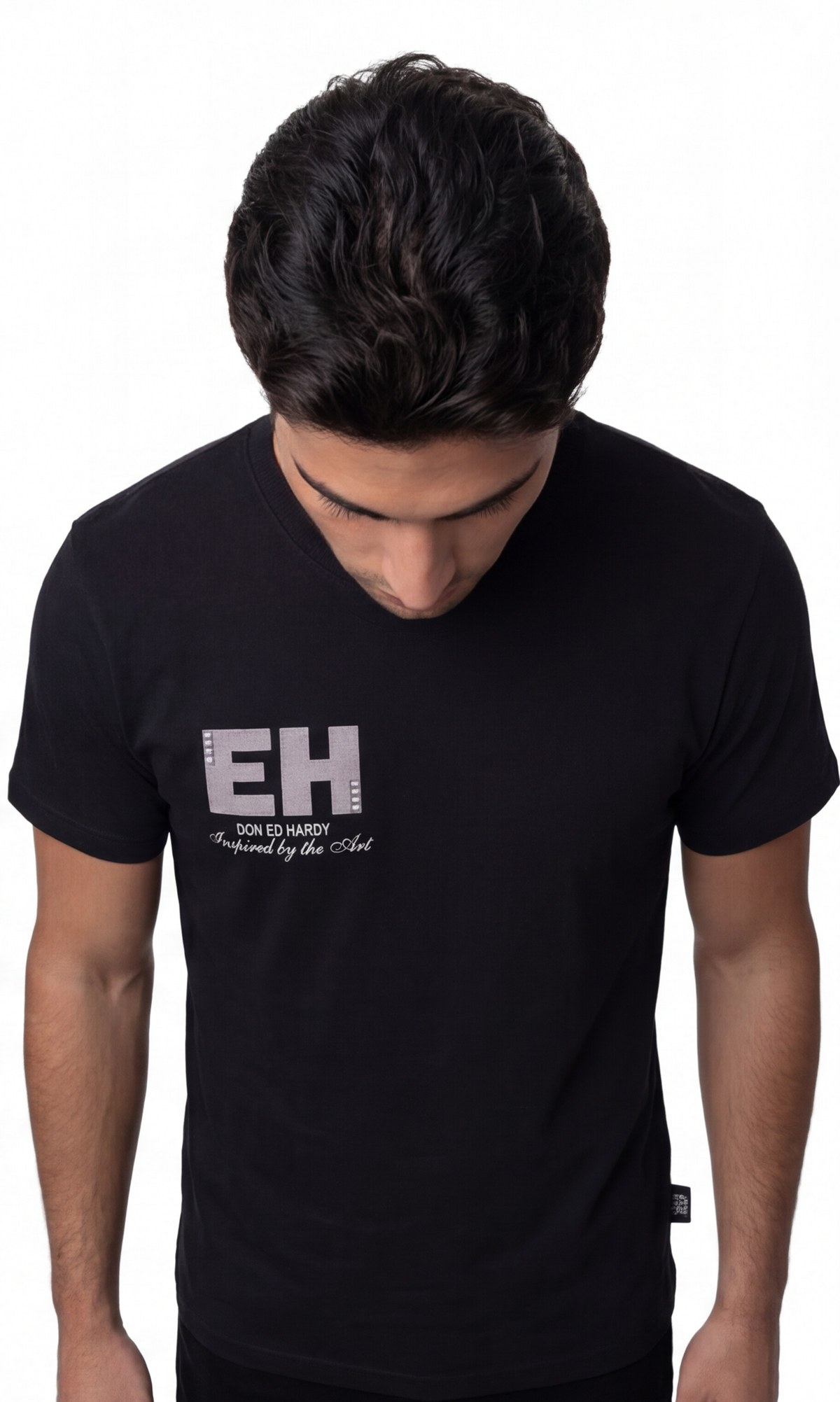 טי שירט Ed Hardy לגברים בצבע שחור עם הדפס HARDY אפור בגב