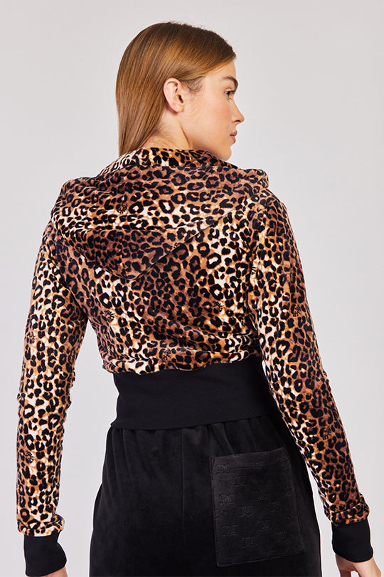 קפוצ'ון מרוכסן Leopard Juicy Couture לנשים בהדפס מנומר חום