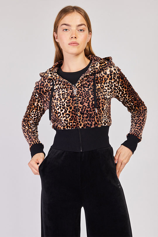 קפוצ'ון מרוכסן Leopard Juicy Couture לנשים בהדפס מנומר חום