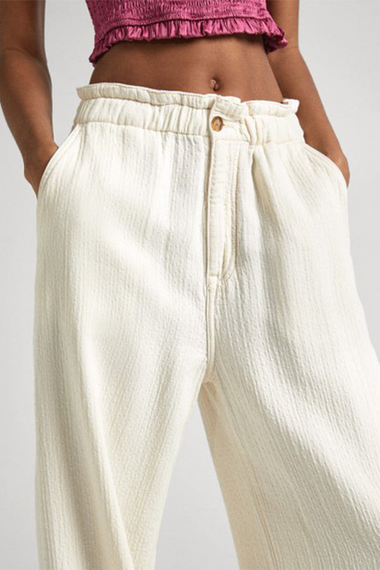 מכנסיים רחבים Loose מקנבס Pepe Jeans לנשים בצבע אופוייט