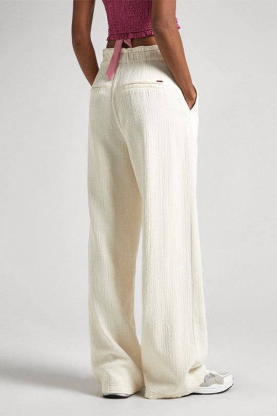 מכנסיים רחבים Loose מקנבס Pepe Jeans לנשים בצבע אופוייט