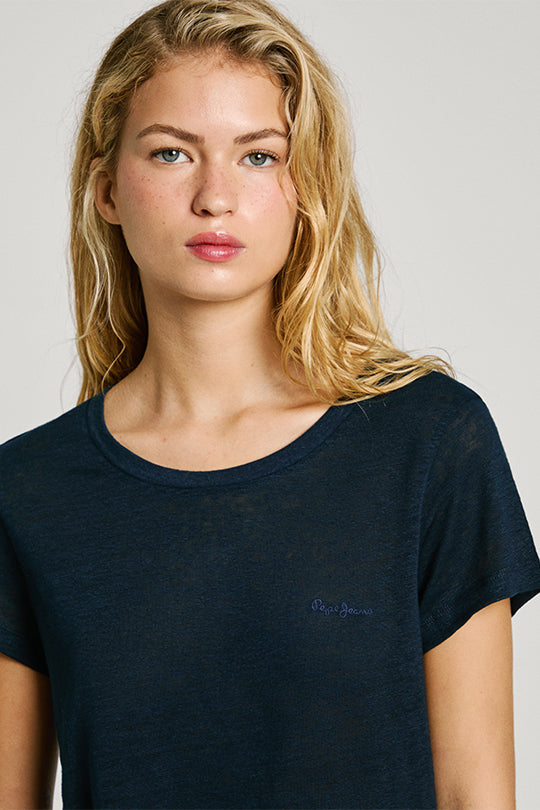 טי שירט Megan Pepe Jeans לנשים בצבע כחול בגזרת בייסיק