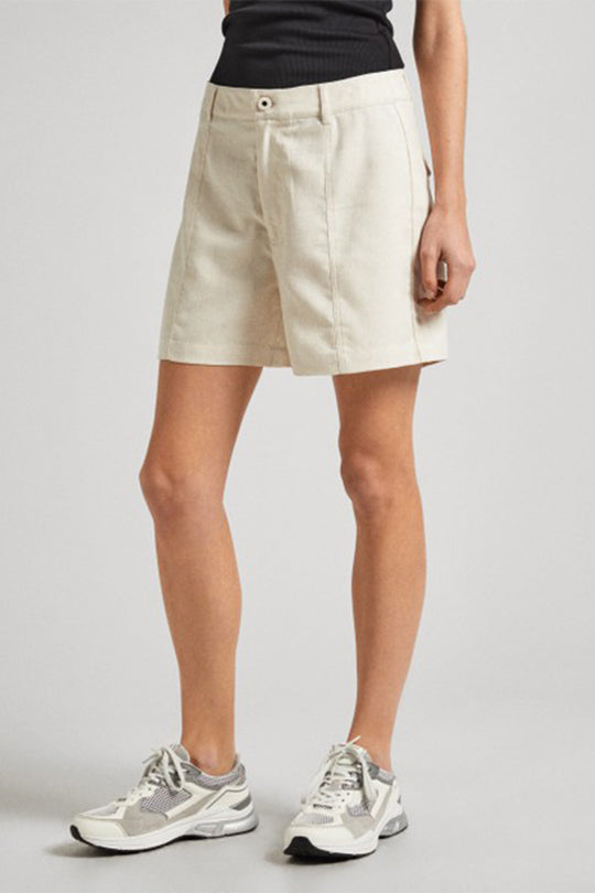 מכנסי ברמודה Tilly Pepe Jeans לנשים בצבע אוף וייט בסגנון ספארי