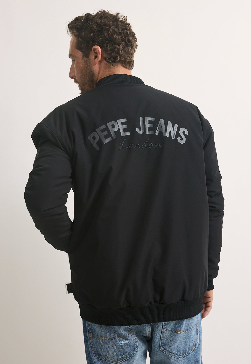 מעיל בומבר לגברים בצבע שחור עם רוכסן
