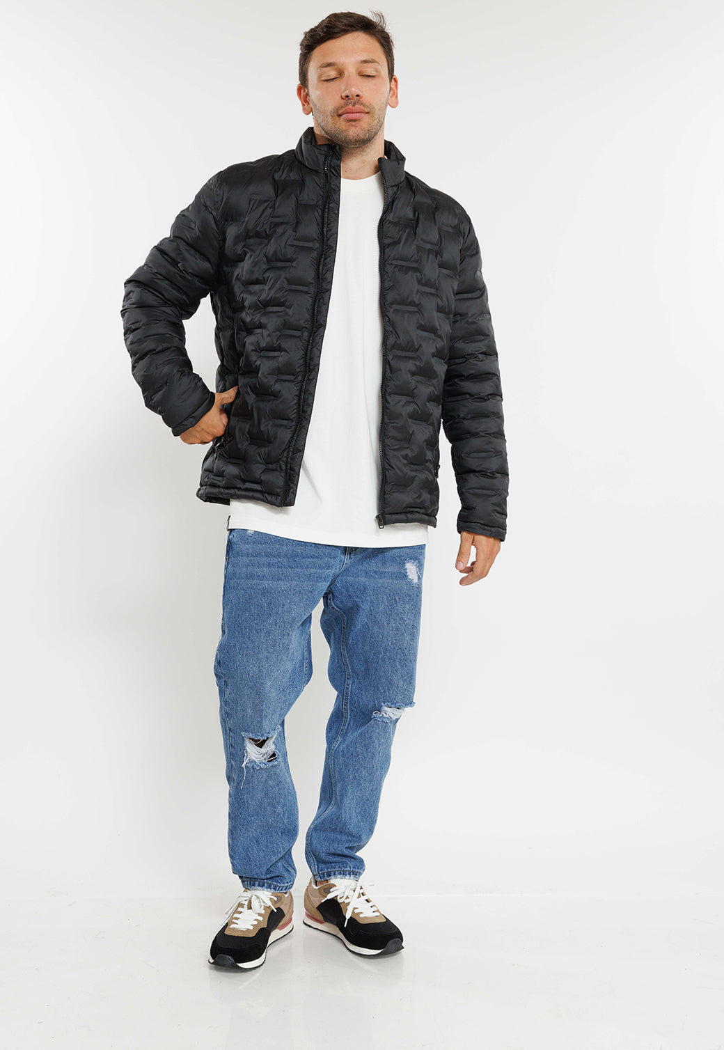 מעיל פוך קליל בצבע שחור לגברים