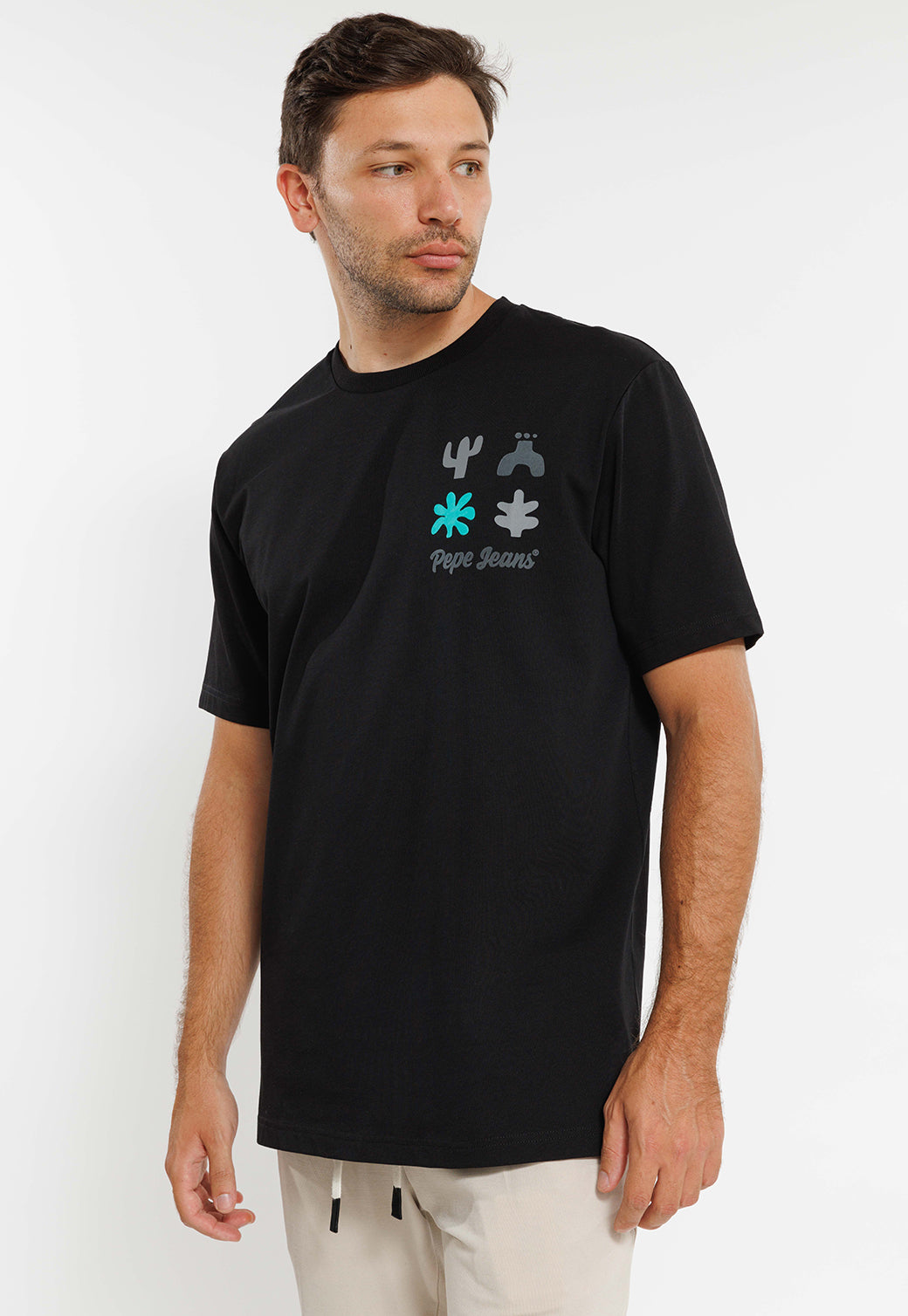 טי שירט רחבה עם הדפס בצבע שחור