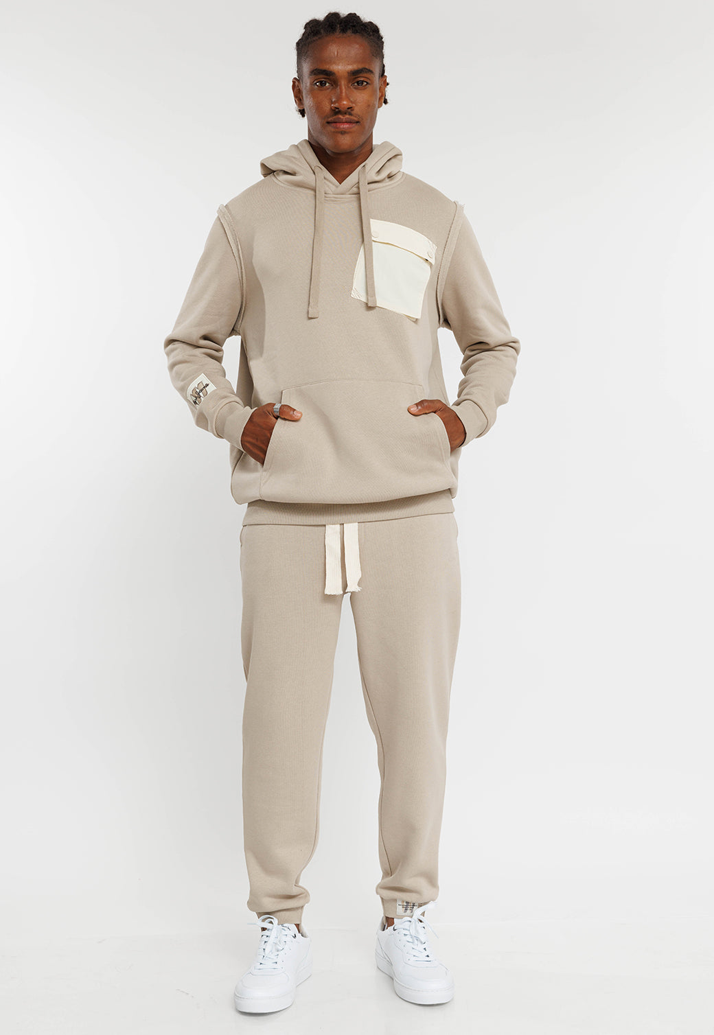 קפוצ'ון עם כיס מעוצב בצבע אפור