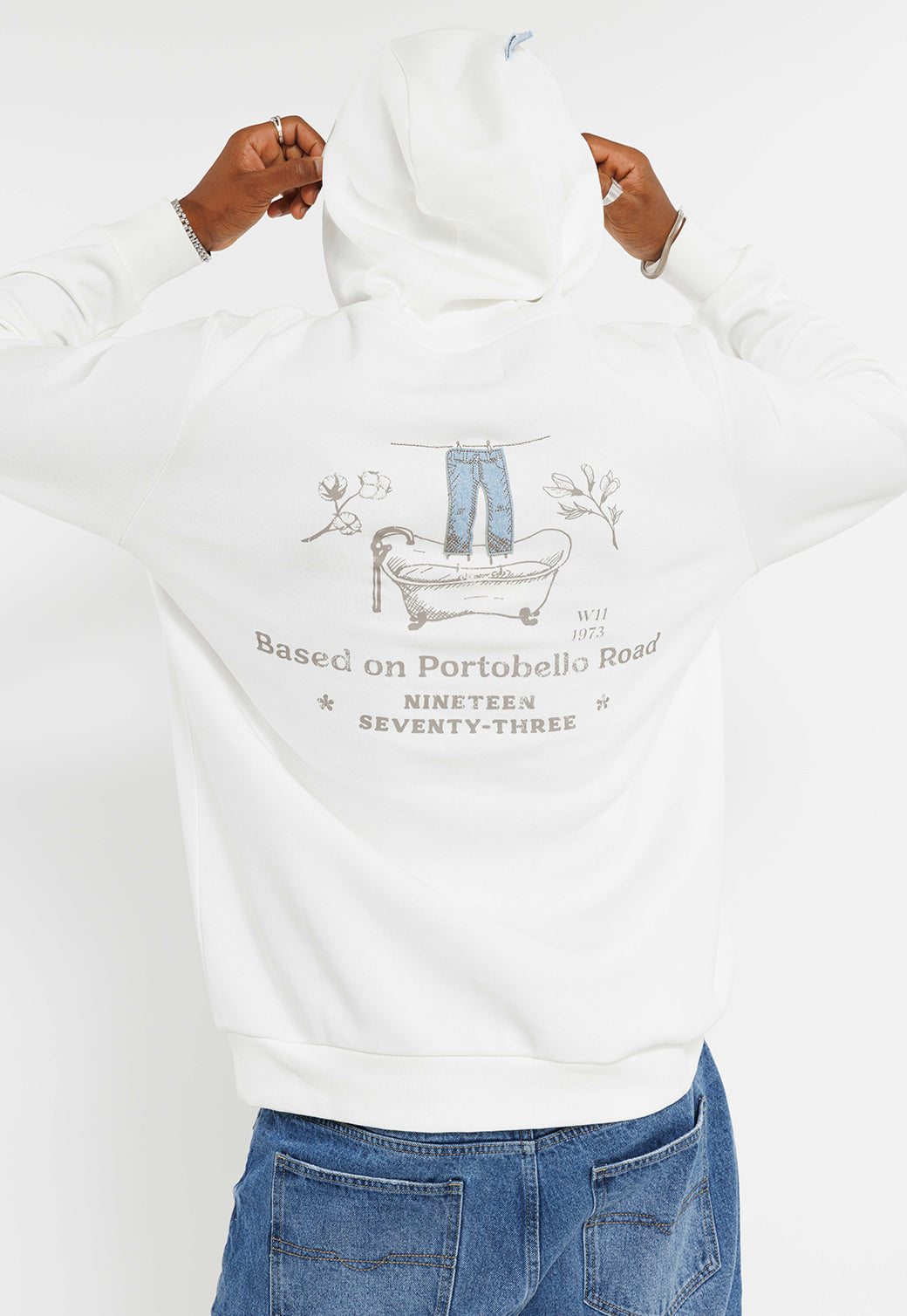 קפוצ'ון עם הדפס בגב בצבע לבן לגברים