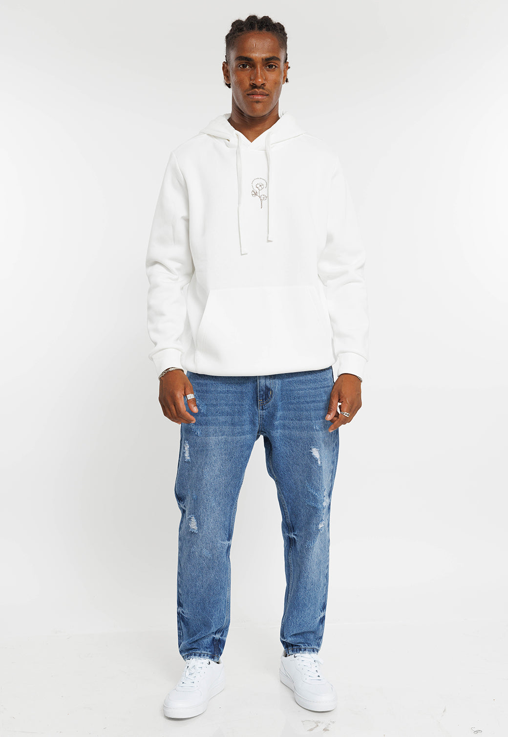 קפוצ'ון עם הדפס בגב בצבע לבן לגברים