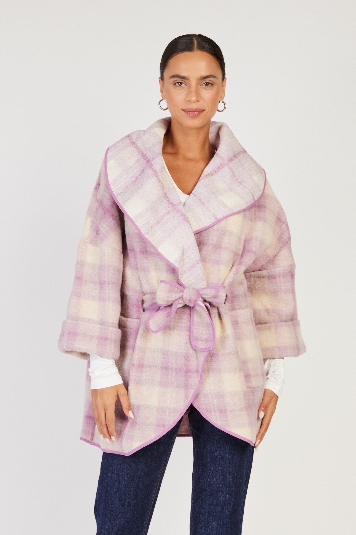 מעיל Lokerno משבצות בצבע ורוד