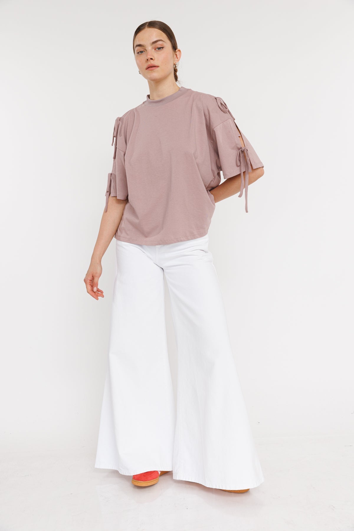 טי שירט קשירות בשרוול Hera בצבע ורוד עתיק