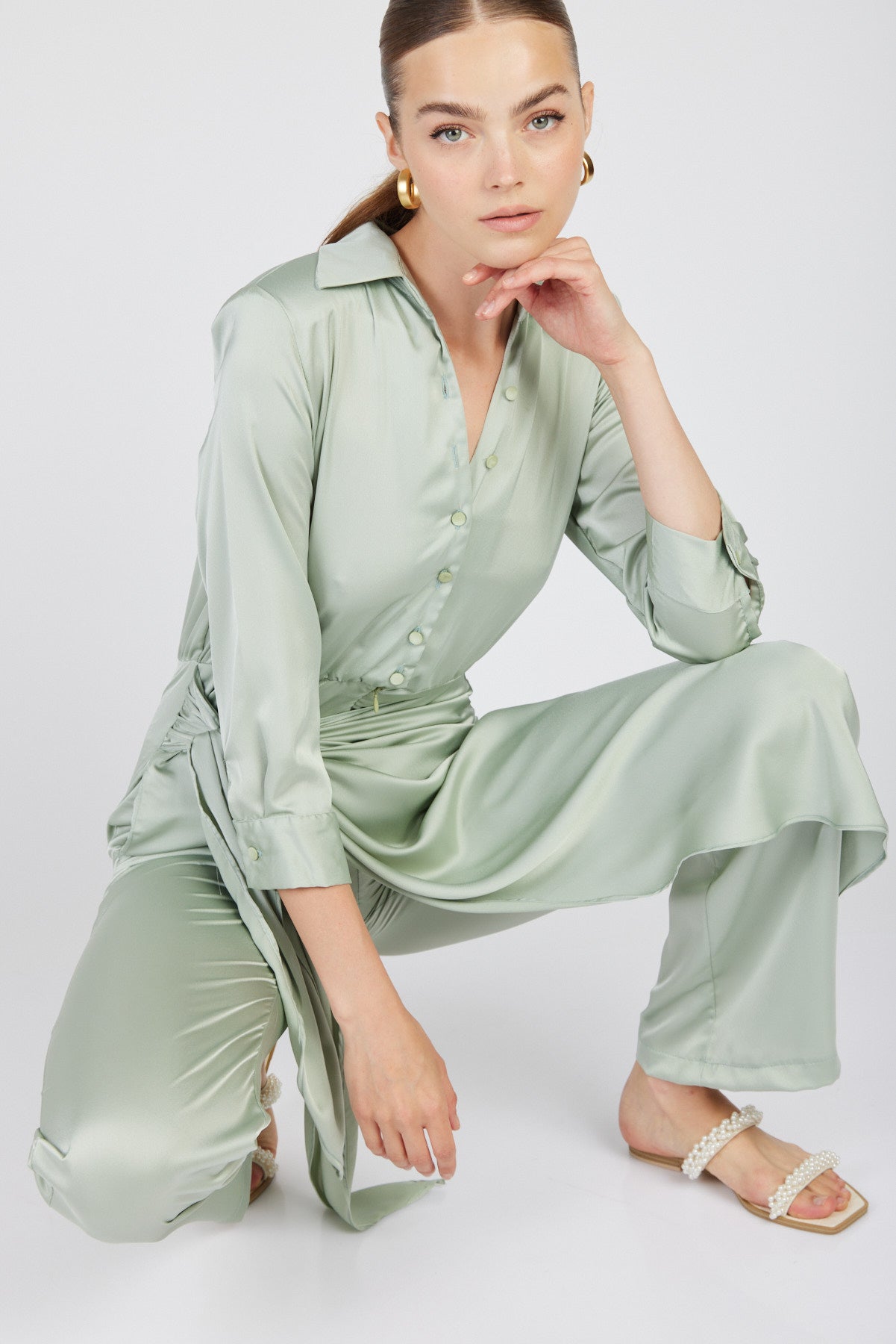 אוברול קשירת חצאית פנדורה בצבע מנטה