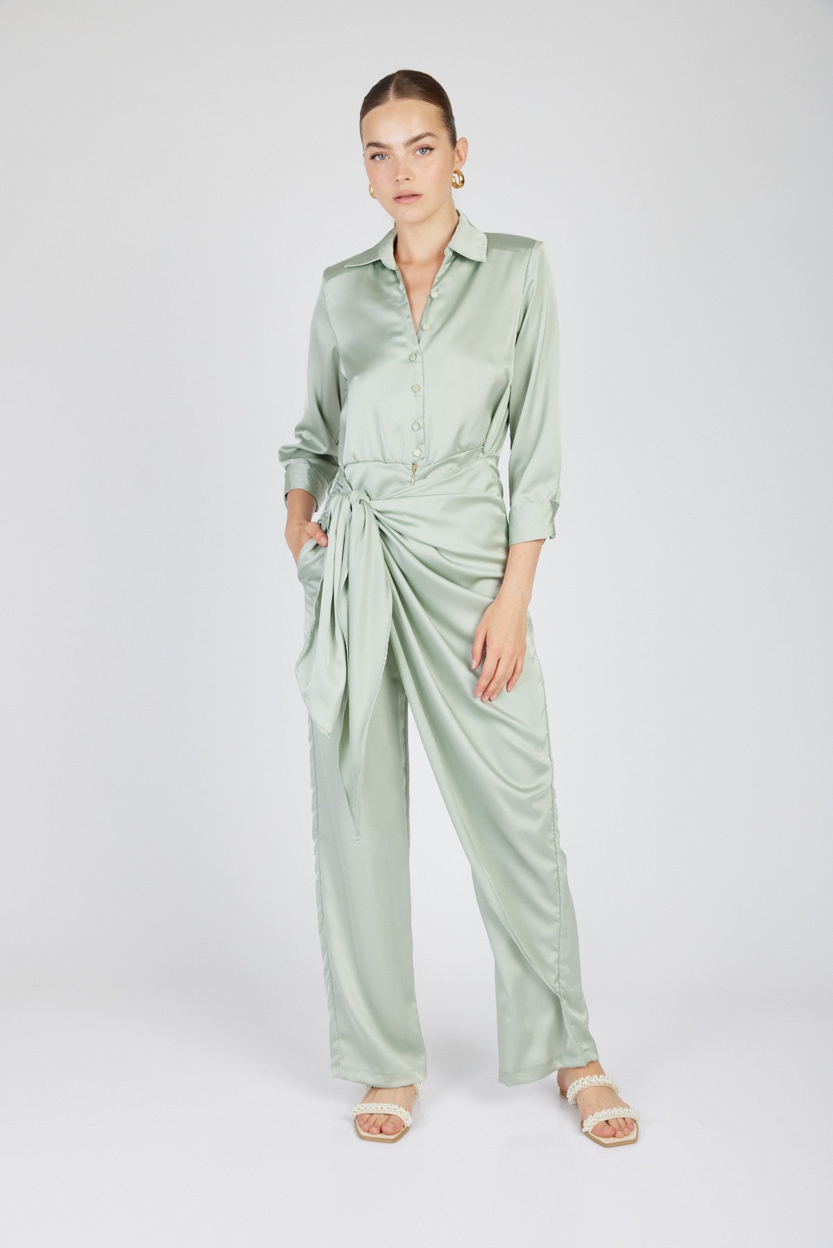 אוברול קשירת חצאית פנדורה בצבע מנטה