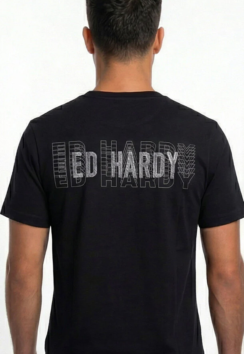 טי שירט Ed Hardy לגברים בצבע שחור עם הדפס לוגו מתאר בגב