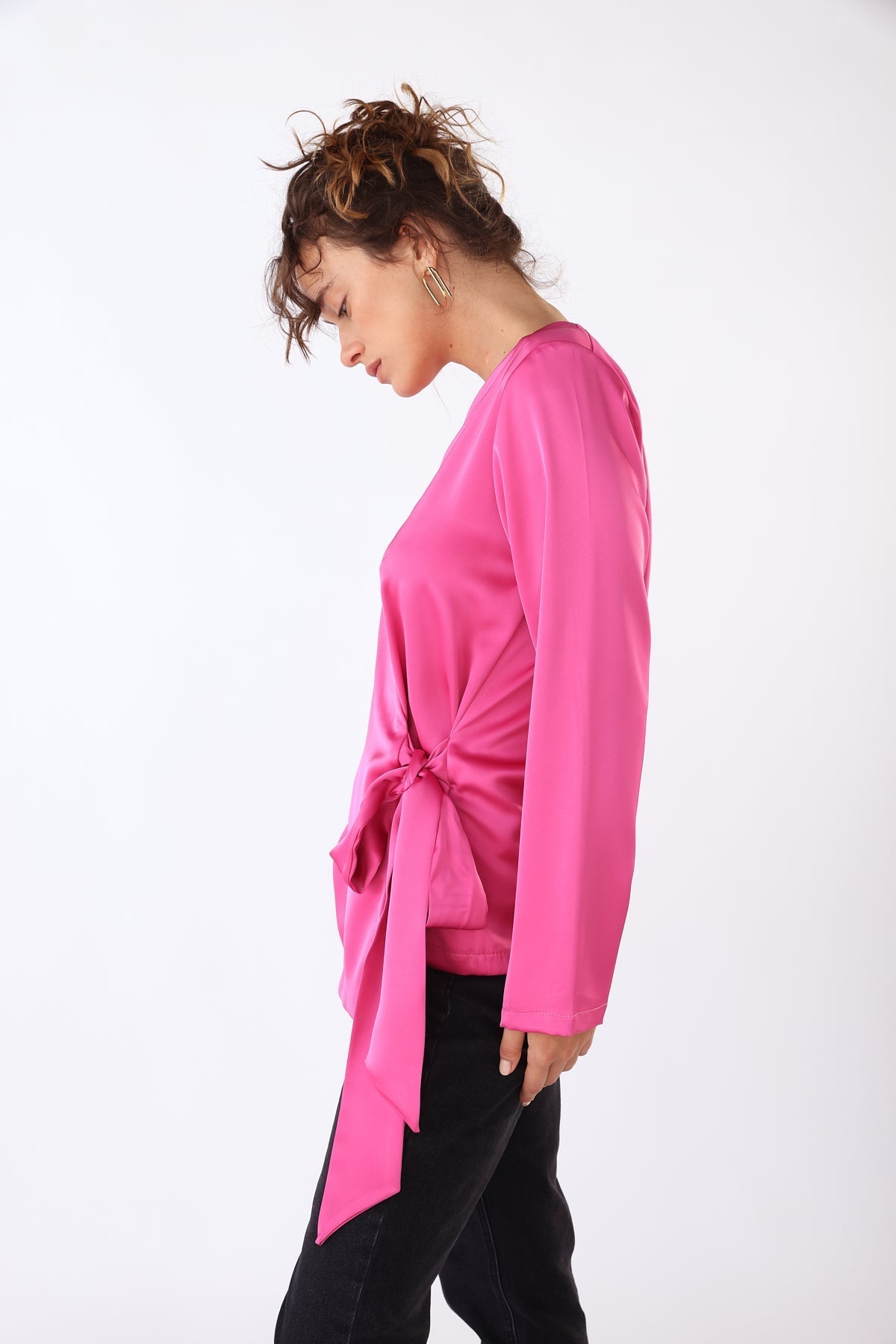 חולצת מעטפת אניס בצבע ורוד