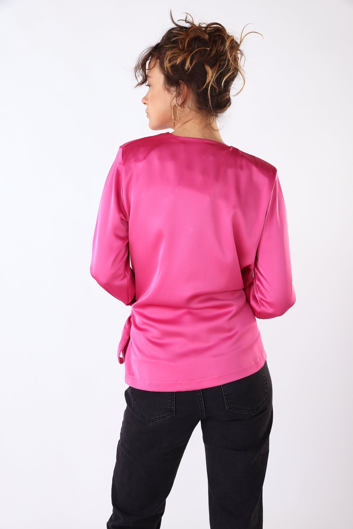 חולצת מעטפת אניס בצבע ורוד