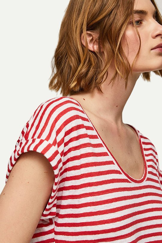 טי שירט Leia Pepe Jeans לנשים בפסים אדום-לבן