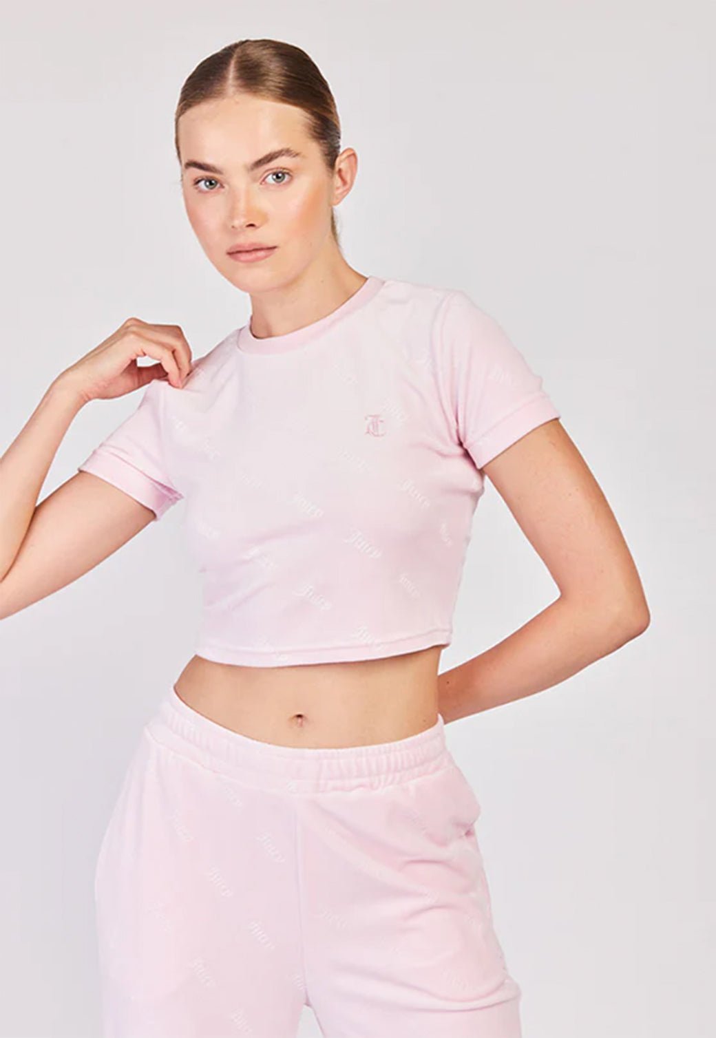טי שירט קרופ קצרה Fitted בצבע ורוד - Juicy Couture