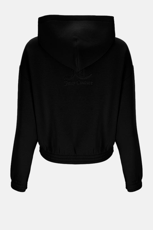 קפוצ'ון Neoprene Juicy Couture לנשים בצבע שחור עם כיסי קנגרו מרוכסנים