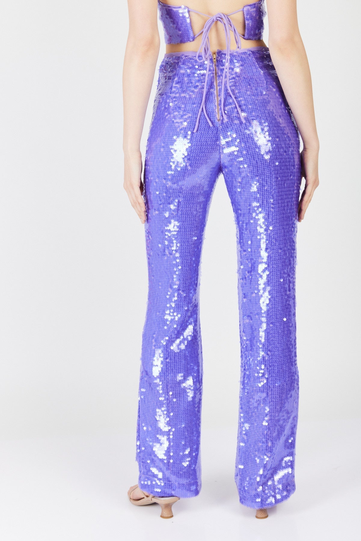 מכנסי פאייטים בגזרה רחבה ננסי בצבע סגול