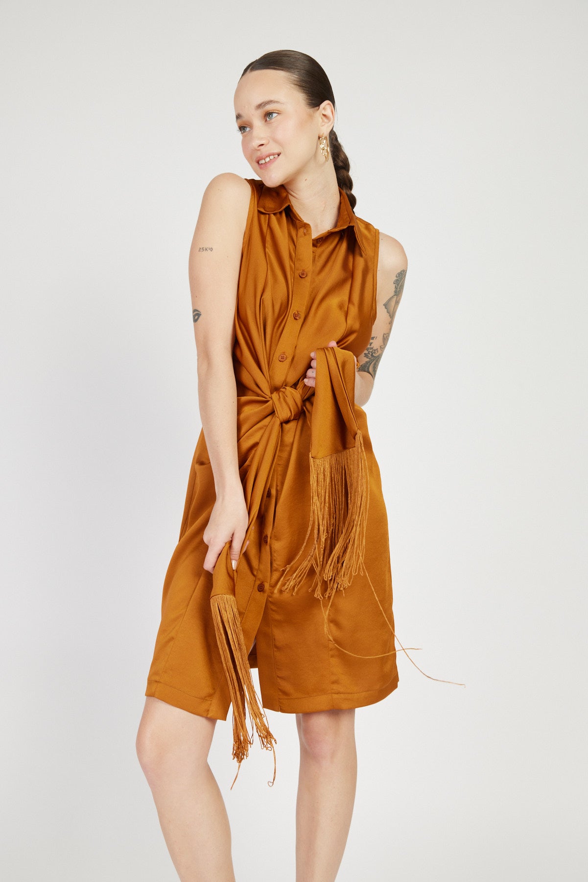 שמלת צעיף מיני בצבע חמרה