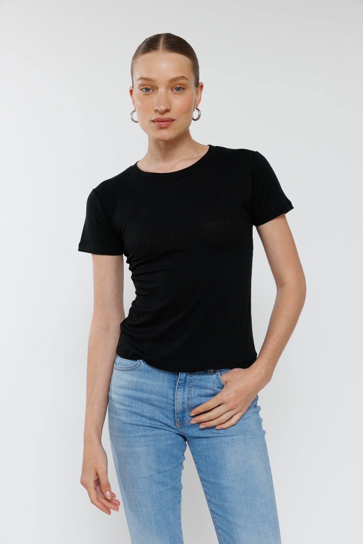 טי שירט קצרה Vichy בצבע שחור