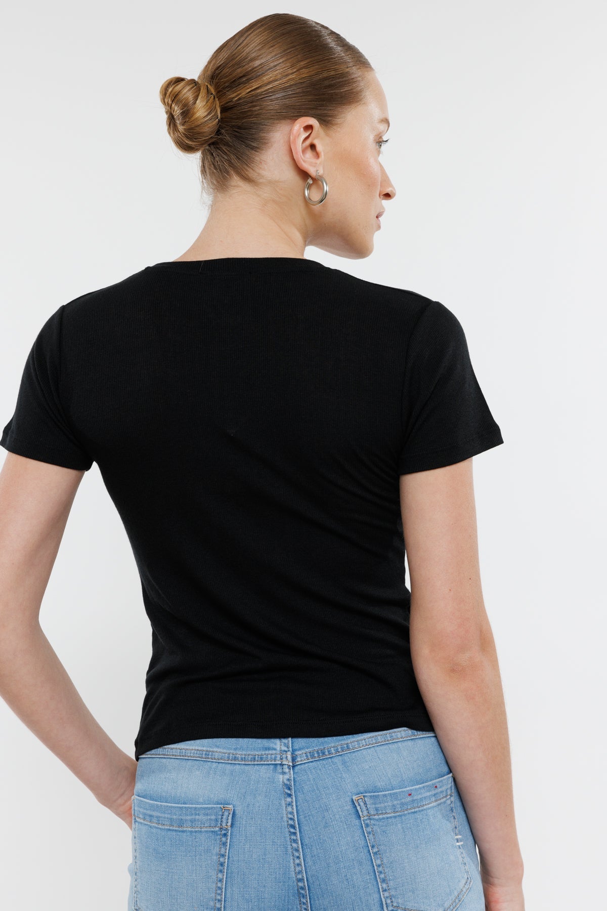 טי שירט קצרה Vichy בצבע שחור