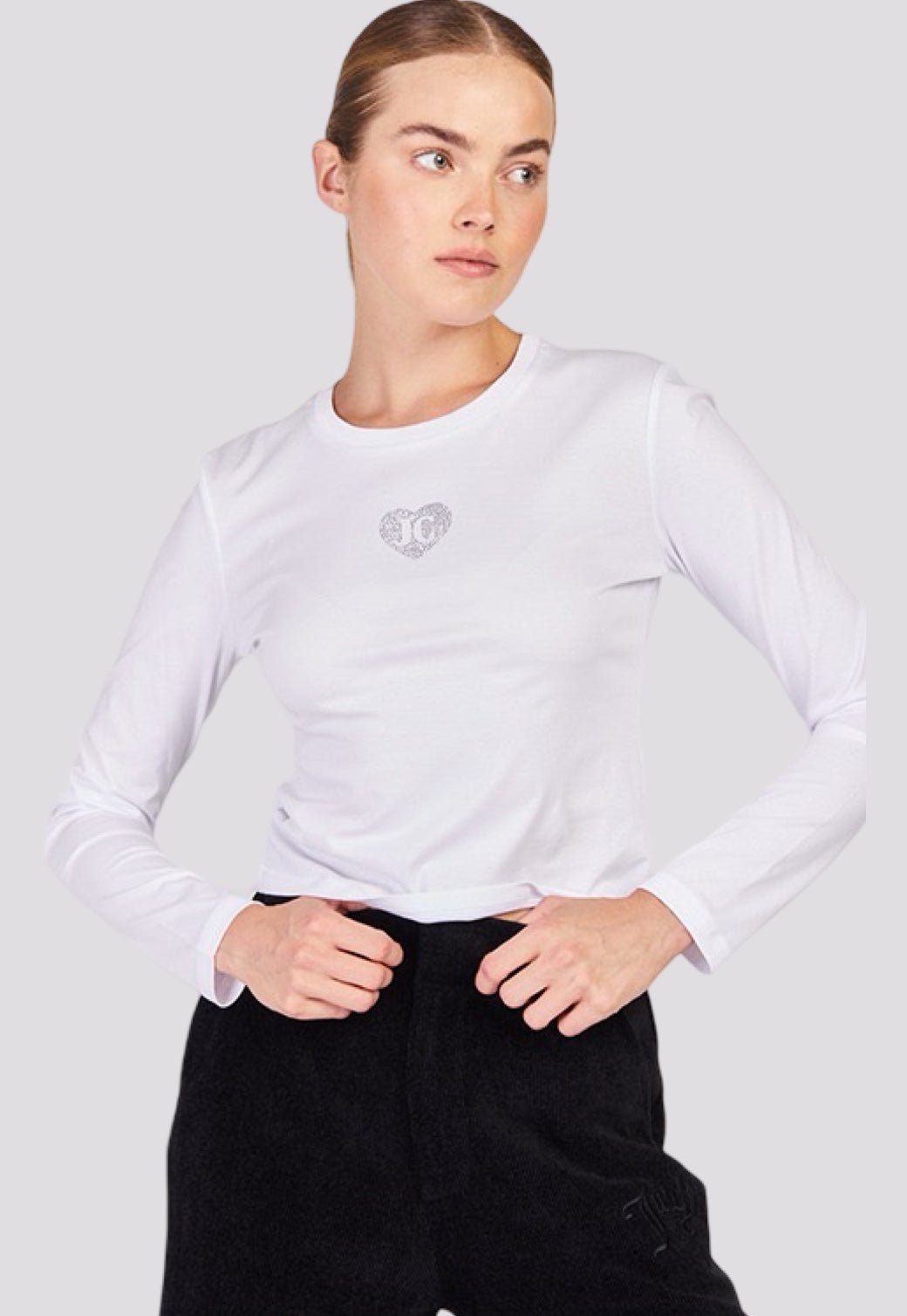 חולצת קרופ ארוכה עם לוגו JC בצבע לבן - Juicy Couture