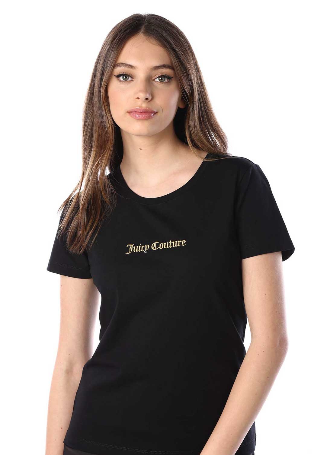 טי שירט קצרה עם לוגו רקום נשים