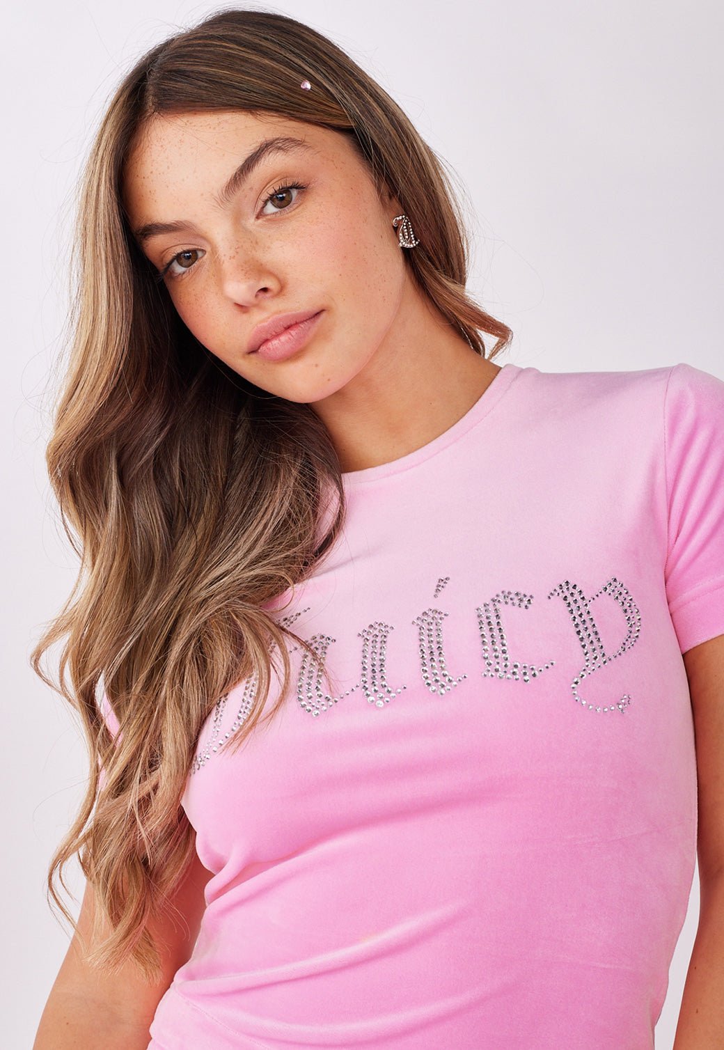 טי שירט קטיפה עם לוגו אבנים נשים - Juicy Couture