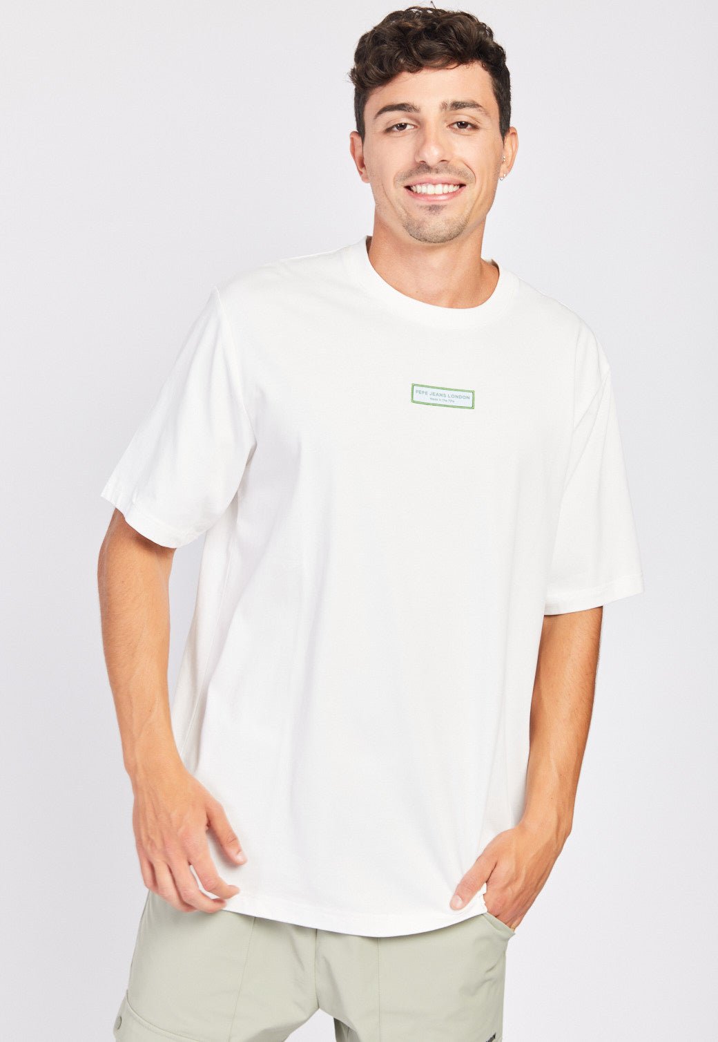 טי שירט קצרה לוגו תווית לגברים - Pepe Jeans