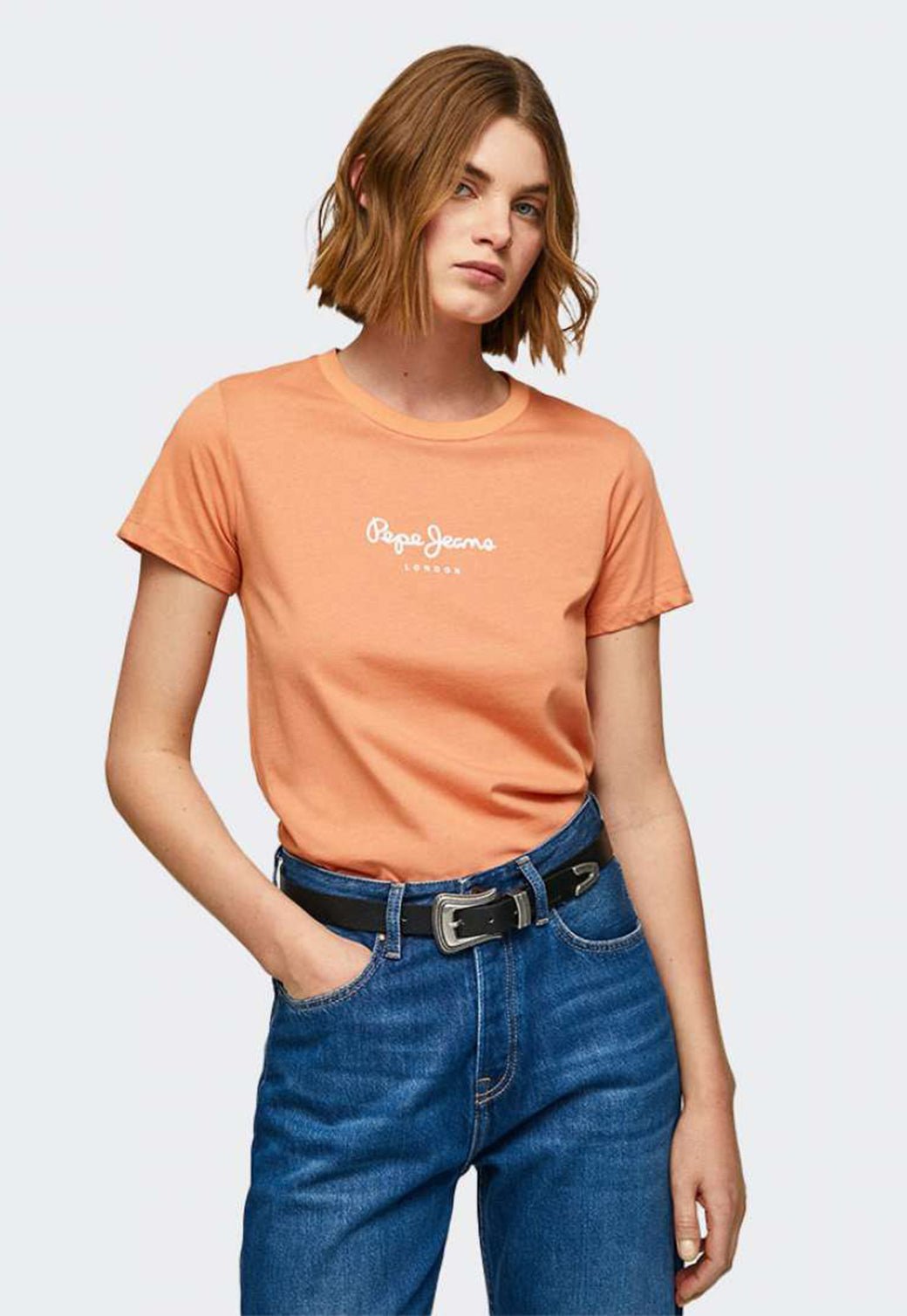 טי שירט קצרה עם הדפס לוגו בחזית - Pepe Jeans