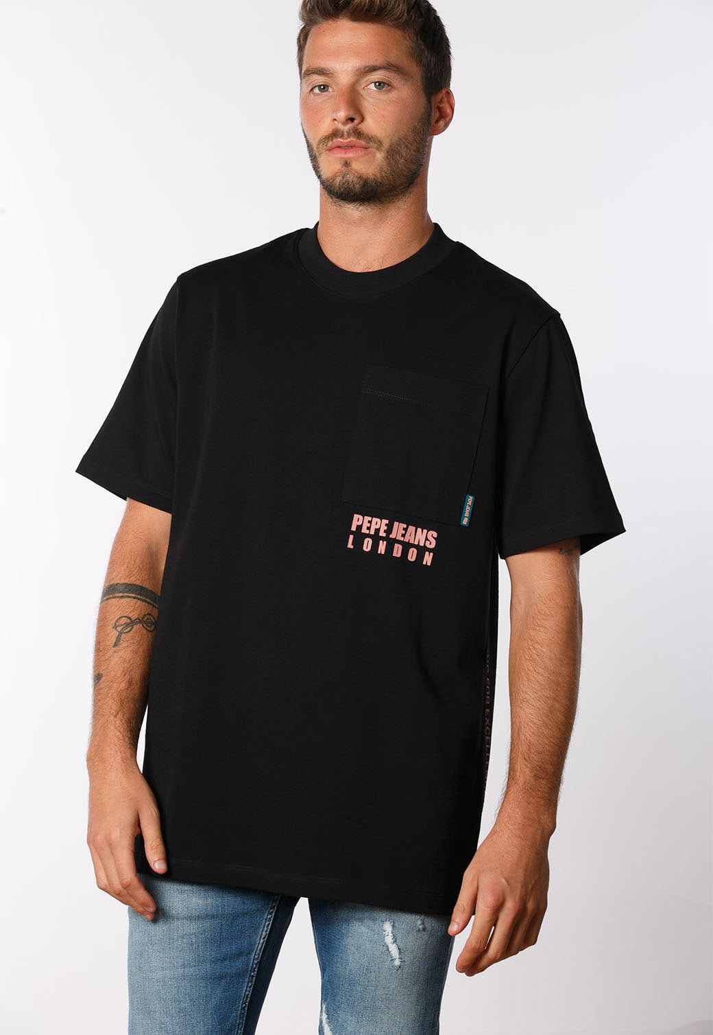 טי שירט קצרה עם לוגו לגברים - Pepe Jeans