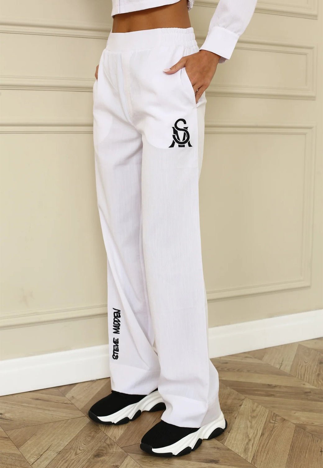 מכנסיים בגזרה ישרה NELLYP בלבן - Steve Madden