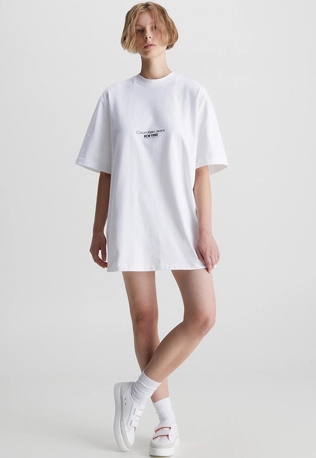 N FLORAL AW T-SHIRT DRESS Bright White 893626839 - Calvin Klein