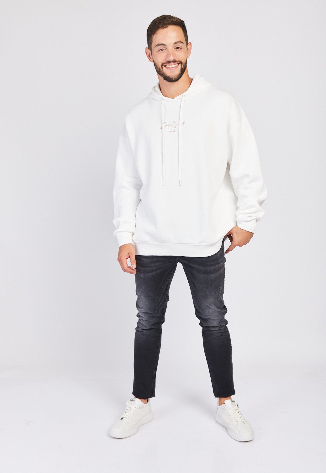 סווטשירט קפוצ'ון לוגו רקום לגברים - Pepe Jeans