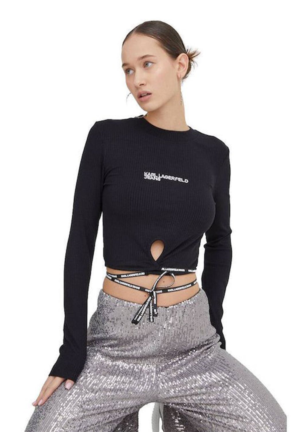 חולצה ארוכה Ribbed Tied נשים - Karl Lagerfeld