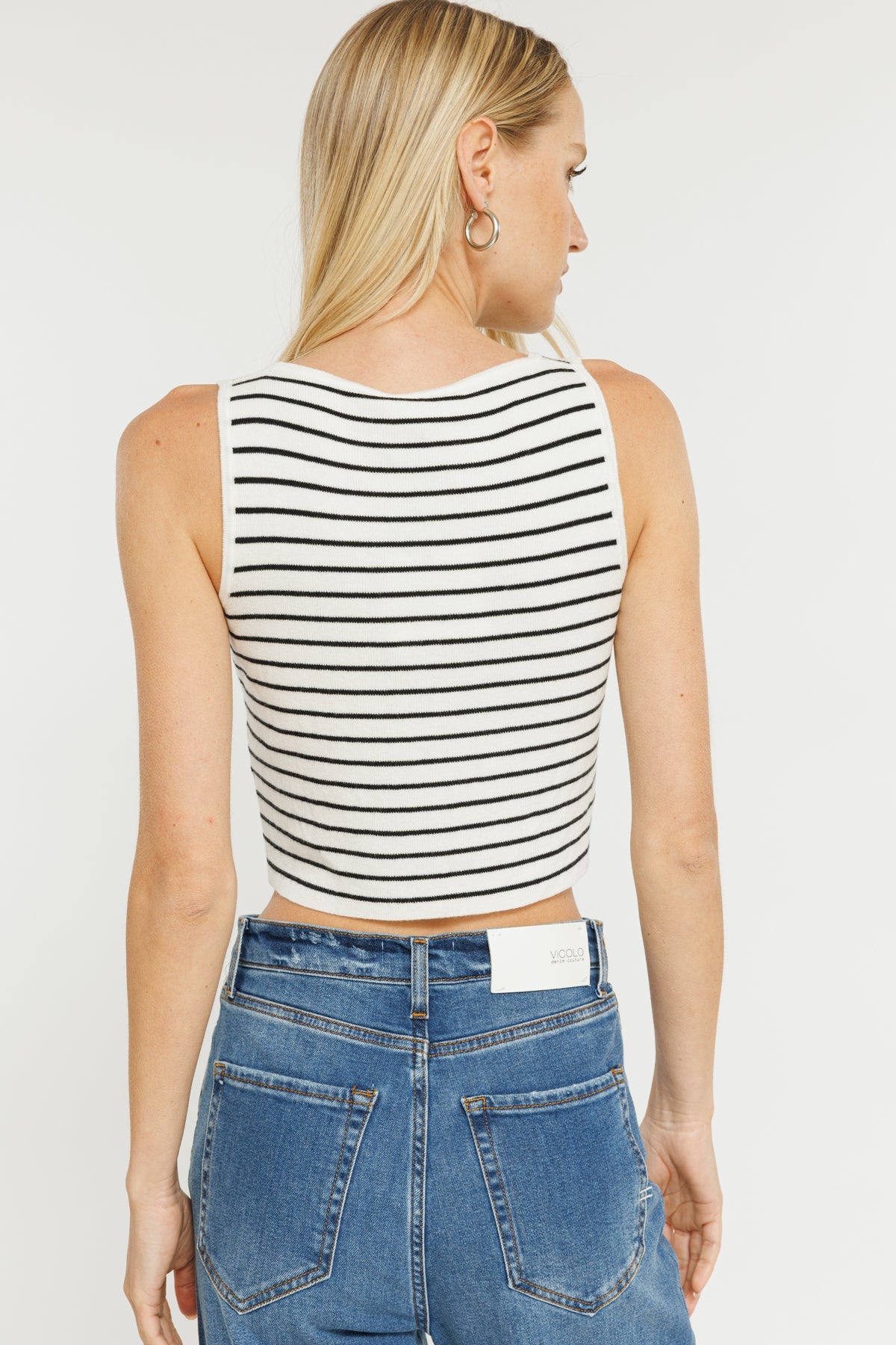 גופיית קרופ Step פסים בצבע לבן/שחור