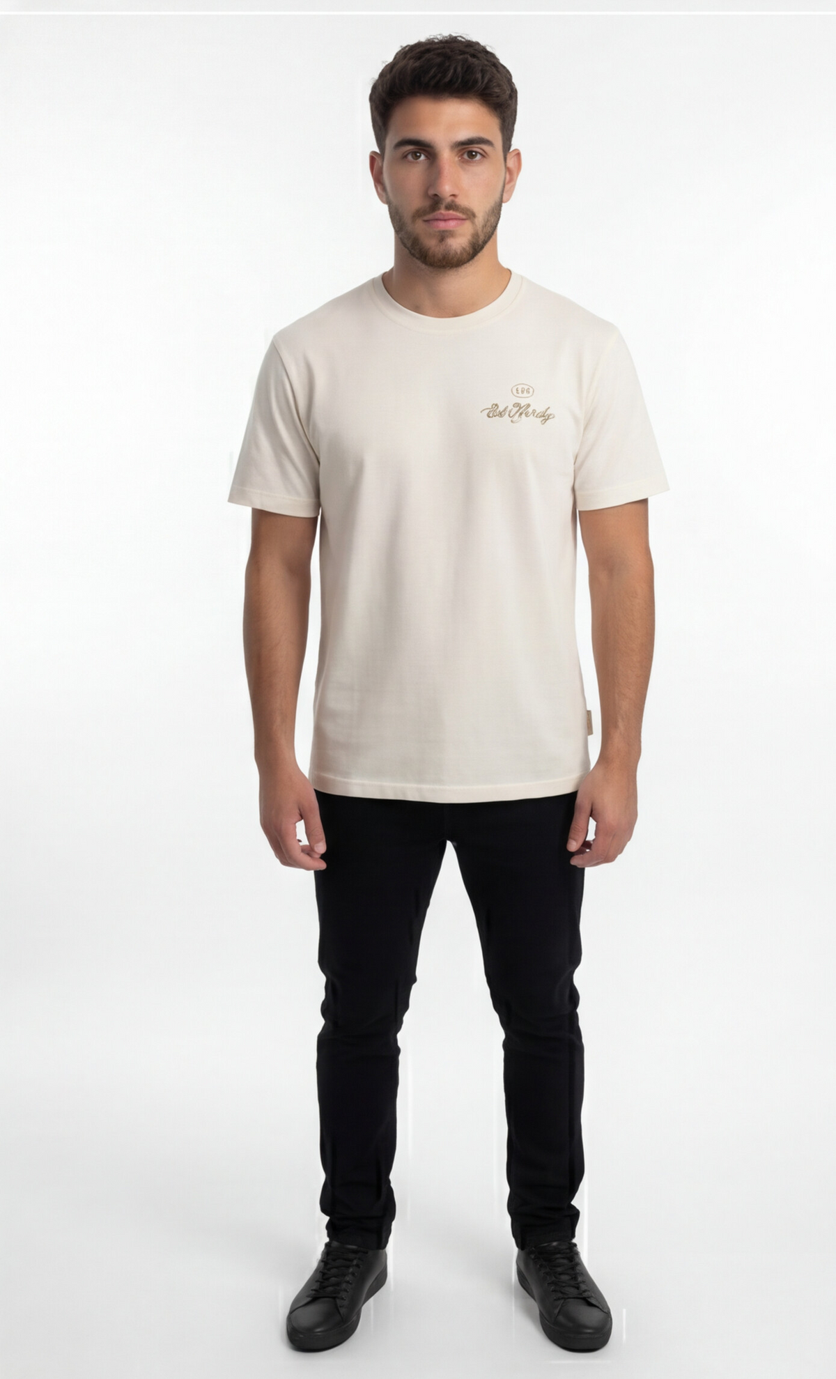 טי שירט Ed Hardy לגברים בצבע קרם עם לוגו כתב קטן בחזה