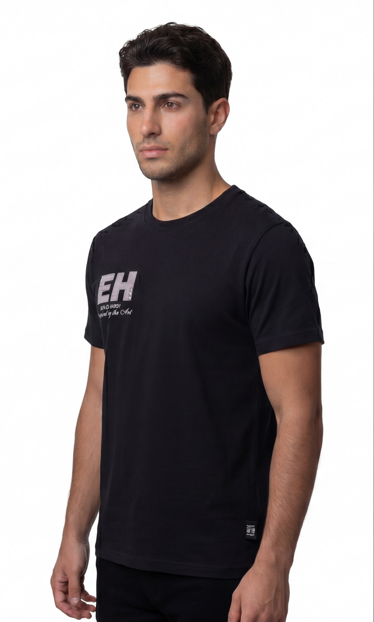 טי שירט Ed Hardy לגברים בצבע שחור עם הדפס HARDY אפור בגב