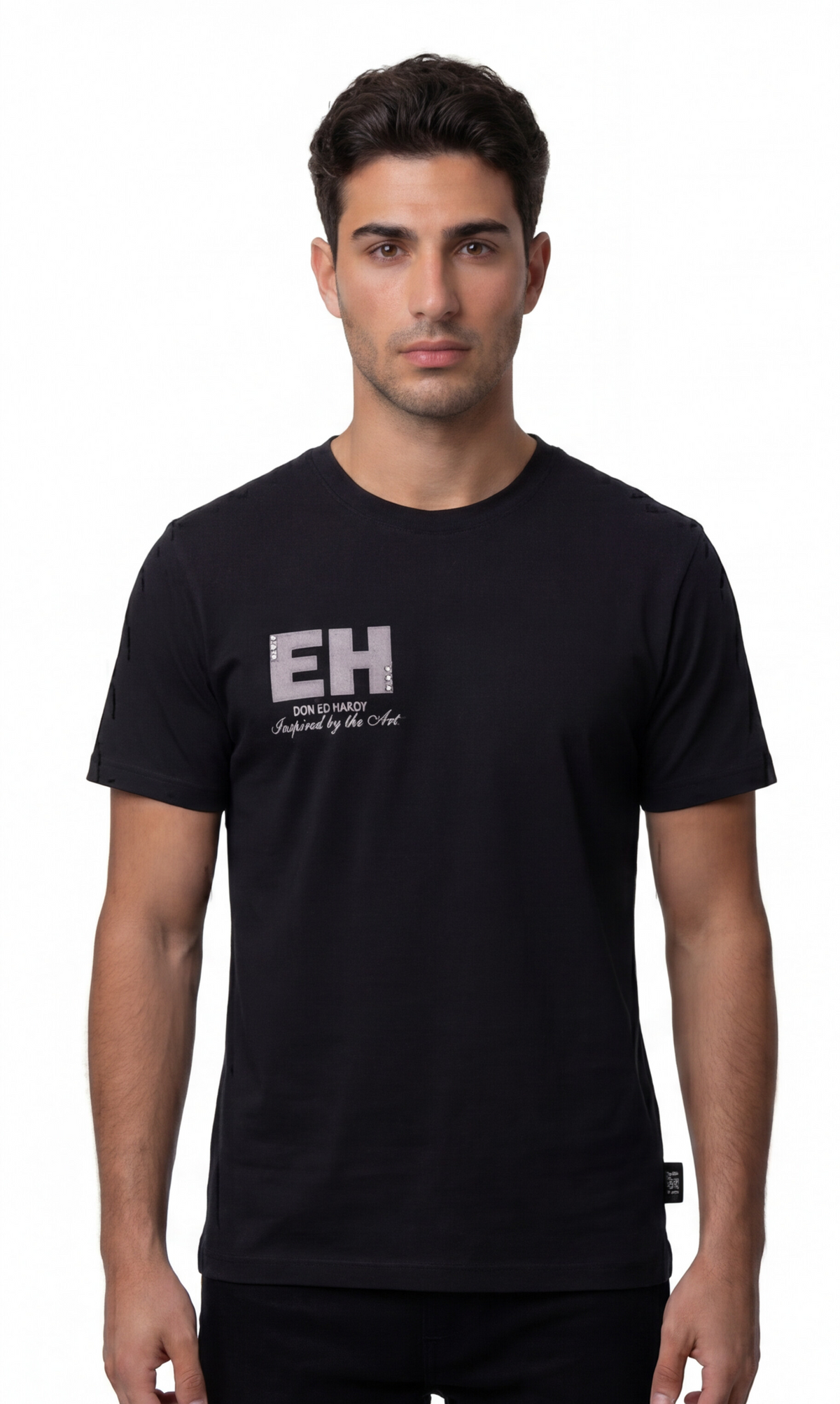 טי שירט Ed Hardy לגברים בצבע שחור עם הדפס HARDY אפור בגב