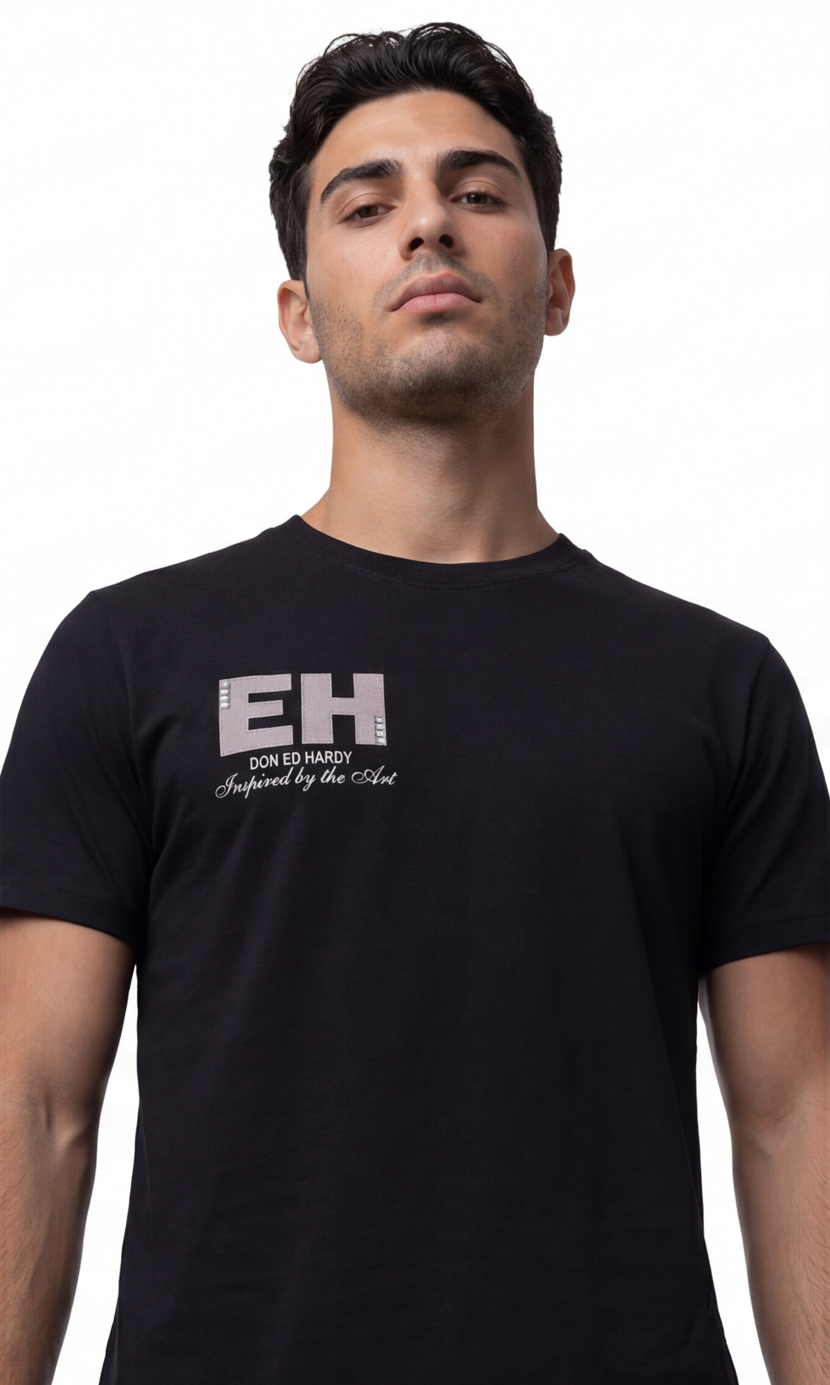 טי שירט Ed Hardy לגברים בצבע שחור עם הדפס HARDY אפור בגב