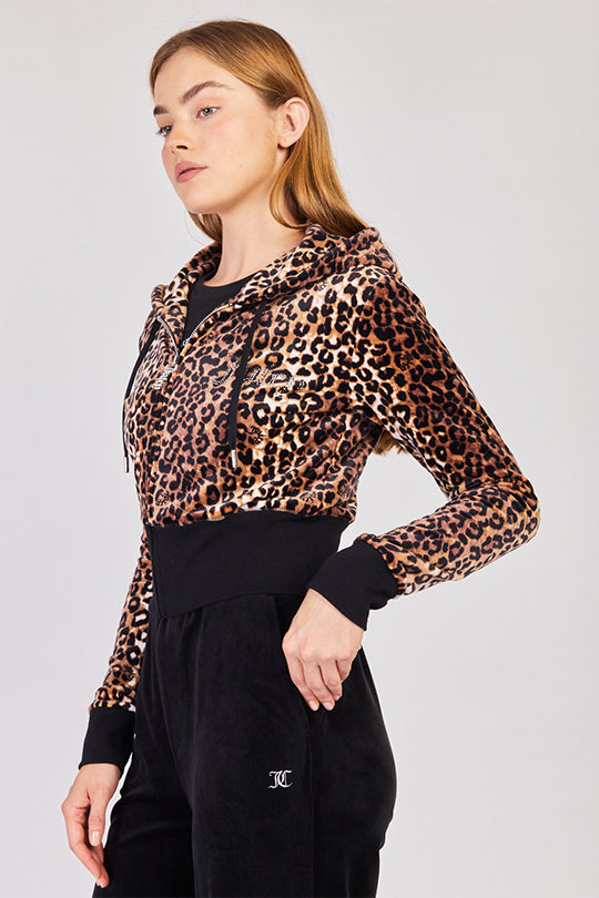 קפוצ'ון מרוכסן Leopard Juicy Couture לנשים בהדפס מנומר חום