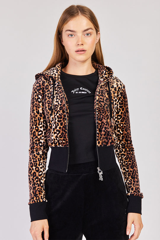 קפוצ'ון מרוכסן Leopard Juicy Couture לנשים בהדפס מנומר חום