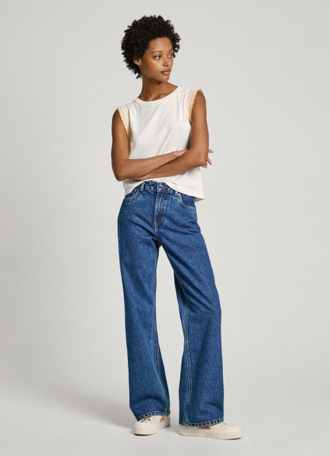 ג'ינס Loose Pepe Jeans לנשים בצבע כחול בגזרה רחבה ומותן גבוהה