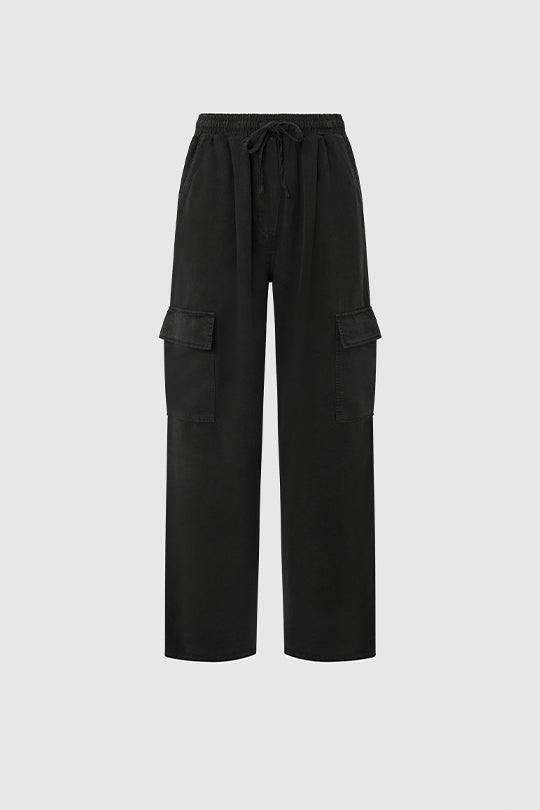מכנסי קרגו EVA Pepe Jeans לנשים בצבע אפור עם מותן אלסטית